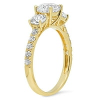 2. CT Brilliant Round Cut Истински култивиран диамант VS1-VS G-H 14K Жълто злато Три камък Обещайте сватбена изявление Дизайнерски дизайнер Размер на пръстена 6.5