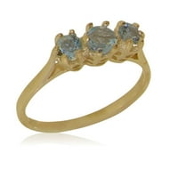 Британски направен 10K жълто златен пръстен с естествен аквамаринов дамски годежен пръстен - Опции за размер - размер 9.75