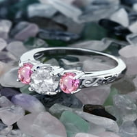 Gem Stone King Sterling Silver White Topaz и Pink Sapphire Filigree Style Stone Ring за жени