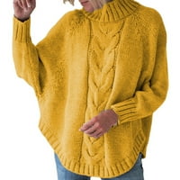 Kpoplk жени с висока костенурка плетен дебел пуловер кабел плетен с дълъг ръкав джъмпер върхове жълти, xxl