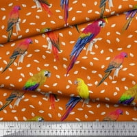 Soimoi Orange Moss Georgette Fabric Macaw Parrot Bird Print Fabric от двор