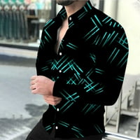 HHEI_K Мъжки отпечатани ризи с дълъг ръкав Небрежни разхлабени отпечатани ризи с дълъг ръкав поло ризи за мъже