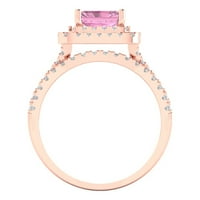 3.05ct блестящ изумруден крой симулиран розов диамант 14k розово злато халя