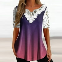 Elneeya Цветя за печат за жени удобни пуловер блузи жени с къс ръкав тениска за жени розово xxxl