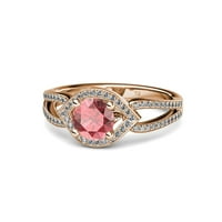 Pink Tourmaline и Diamond Eye Halo годежен пръстен 1. CT TW в 14K розово злато.size 6