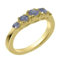 Британски направен традиционен солиден 9K жълто златен пръстен с естествен танзанитен женски обещаващ пръстен - Опции за размер - размер 4.25