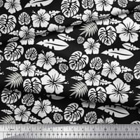 Soimoi Black Rayon Crepe Fabric Monstera Leaf & Floral Print Fabric край двора