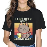 -Shirts for Women Summer Tee Pirs Жена харесвам бира и котки забавни тениски небрежни къси ръкави кръгли върхове за врата