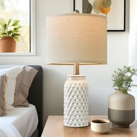 Oneach Modern White Happ Lamp Комплект за спалня хол 20.5 Керамични легла нощни шкафчета с ленени барабанен нюанс