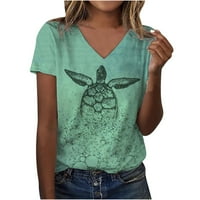 Женски морска акула графична тениска смешна животинска печат тий летен плаж ваканция ежедневна кратка ръкав тениски отгоре мента зелено xl