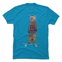 Котето скейт мъжки тюркоазено син графичен тройник - дизайн от хора l