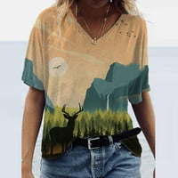 Модни жени Печат с тениска с тениска с късо ръкав небрежни върхове на тий блузи с къси ръкави и ризи и ризи