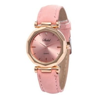 Модни жени кожени ежедневни часовници Луксозен аналогов квартален кристален ръчен часовник, розов