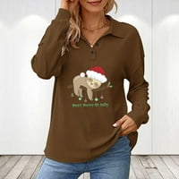 Коледни ризи за жени плюс размер пуловер кръг- модел на врата пуловер разкъсан цветен пуловер за пуловер m кафе m