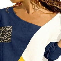 Жени с дълъг ръкав с тениска с леопардов контраст отгоре