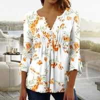 Дамски ризи дами топ флорален принт v-образно деколте с тениска с къс ръкав оранжева s