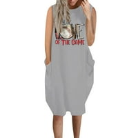 Tking Fashion Women's Summer Lessual Plus Size Print Loose Sundress с джобове от рамото MIDI Beach Dress GREY L