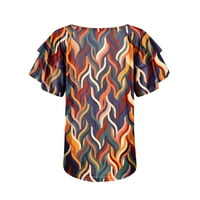 Женски ризи женски тениска с v-образно деколте небрежно печат с късо ръкави с двоен слой тениска с ръкав на тениска от оранжев оранжев S