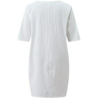 Leylayray дамска блуза модна дамска свободно време плътно цвят късо ръкав v-образно деколте небрежни върхове бели m
