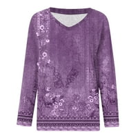 Usmixi зимна дамска суичър есен леки удобни свободни v врати дами винтидж графики пуловер блузи ризи с джобна модерна флорална щампа с дълъг ръкав върхове върхове седмични оферти