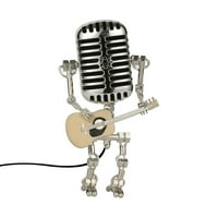 SDJMA настолна лампа, ръчно изработена реколта микрофон китарен робот лампа лампа LED крушки стенна лампа Домашна украса на работния плот, подаръци за любители на китара, любители на музиката китарист