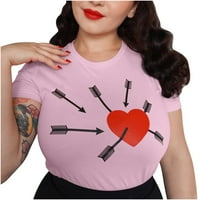 Жени модни забавни любовни сърдечни печат тениска солиден цвят кръгла врата с къс ръкав отгоре плюс размер свободни блузи върхове