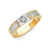 Бижута от Lu 14K бял и жълт златен пръстен с два тона кръг кубичен циркония CZ мъжки юбилейна сватбена лента размер 10.5