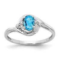 Истински 14kt бяло злато синьо топаз и диамантен пръстен размер: 7; за възрастни и тийнейджъри; За жени и мъже