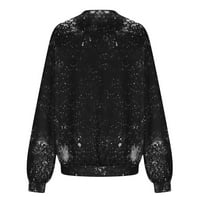 Лятна блуза жени Небрежно кръгло отпечатано вратно пуловер Топ дами дами топ черно L
