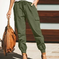 Товарни панталони жени модни солидни цветове гащеризони джобни панталони ежедневно зелено l