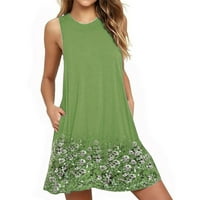 Женски рокли отпечатани кръгли деколте слънчева рокля мини ежедневни летни рокли без ръкави армия зелено 2xl