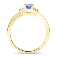 Женски овален форма на овална форма и диамантен половин лунен пръстен в 10k жълто злато