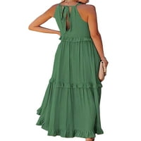 Abtel дами дълга рокля халтер макси рокли свободни летни плажа слънчев разрез жени ежедневно парти зелено s