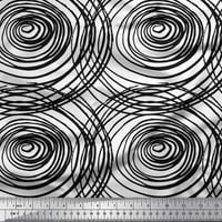 Soimoi White Japan Crepe Satin Fabric Spiral & Geometric Print Fabric край двора