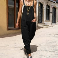 Pxiakgy дамски ежедневен стил свободен гащеризон памук широко разрез с джобове широк крак дълги панталони черни s