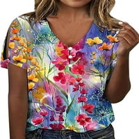 Тениска от капризи тениска с къса ръкав v Врат летни върхове удобни пуловер флорална печат туника блуза стил-j 4xl