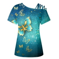 Модни блузи за жени небесно синьо от раменните върхове за жени Лято дълъг ръкав Стрепирана студена тениска на рамото блузи XL