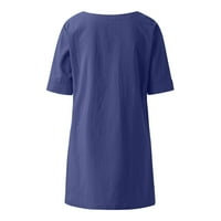 Летни жени памучни бельо ризи огромни ежедневни подрязани ръкави V-образни тениски за тренировки на обикновени тийнейджъри върхове разхлабени нередовни приспособени удобни подгъва блуза флот m