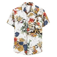 Корашан Мъжки горници Мъжки етнически къс ръкав ежедневен памучен спално бельо печат хавайска риза блуза върхове за мъже