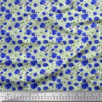 Soimoi Blue Japan Crepe Satin Fabric Insect, листа и флорална отпечатана тъкан от широката двора