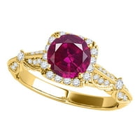 Mauli Jewels пръстени за жени 1. Карат диамант и създаден рубинен пръстен 4-Prong 14K Yellow Gold