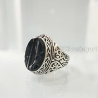 Груб черен турмалинов пръстен за мъже, естествен черен турмалин, сребърни бижута, сребърен пръстен, подарък за рожден ден, тежки мъжки пръстен, арабски дизайн, пръстен от османски стил, Коледа, пуешки мъжки