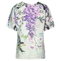 Ризи за жени жени класически летен флорален принт с късо ръкав плюс туники разхлабени туники върхове Течащи блузи ризи дами върхове модерни