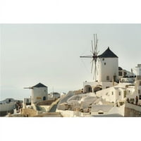 Сгради за бели и вятърни мелници - печат на плакат на Oia Santorini Greece - in. - голям