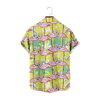 Мъжки бутон нагоре фламинго ризи с къс ръкав тропически джобни ризи за боулинг за тийнейджър и възрастен