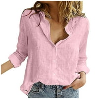 Тениски за жени модни свободни бельо бутон солидна ревела с дълги ръкави тениска тениска на блуза 3xl