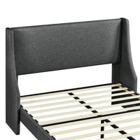 Topeakmart Linen Fabric Тапицирано легло с платформа с табло за крило, тъмно сиво, пълен размер
