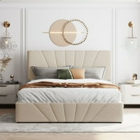 Queen Size Storage Bed Bed Tperpless Bed с хидравлична система за съхранение - бежово
