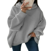 Beiwei жени уютни зимни топли джъмперни върхове дълъг ръкав свободен пуловер дами солиден цвят работа плетени пуловери черни m