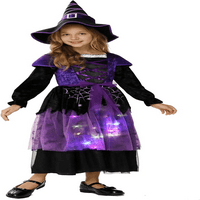 Костюми за вещици Хелоуин за момичета малко дете, светлина за вещица костюм искряща рокля за вещици за детски приказки рокли за рокля, s